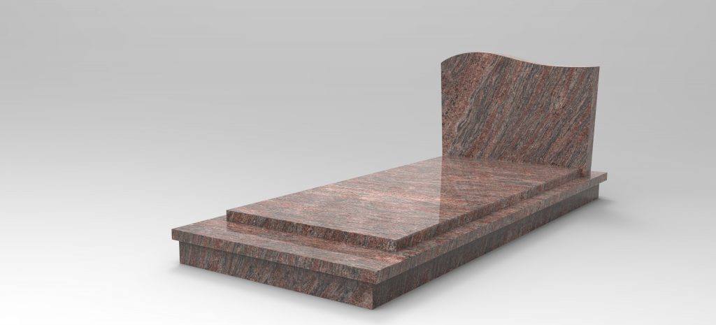 Monument funéraire en granit veiné avec stèle galbée